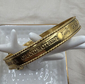 Gold Tone Grandmother Bangle Bracelet Abuela Nonnna Script Stamped Engraved